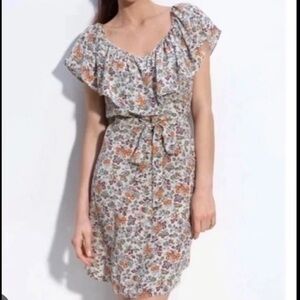 Rebecca Taylor women's 6 silk floral mini ruffle chest belted dress Fairy Boho